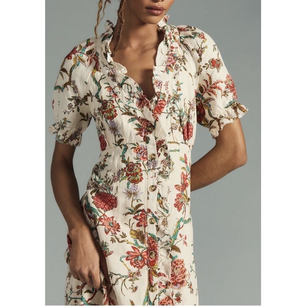 Anthropologie x Pilcro Ruffle-Collar Buttondown Dress Floral Plus Size USA12 (L) - Picture 3 of 10